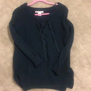 Green front lace up sweater